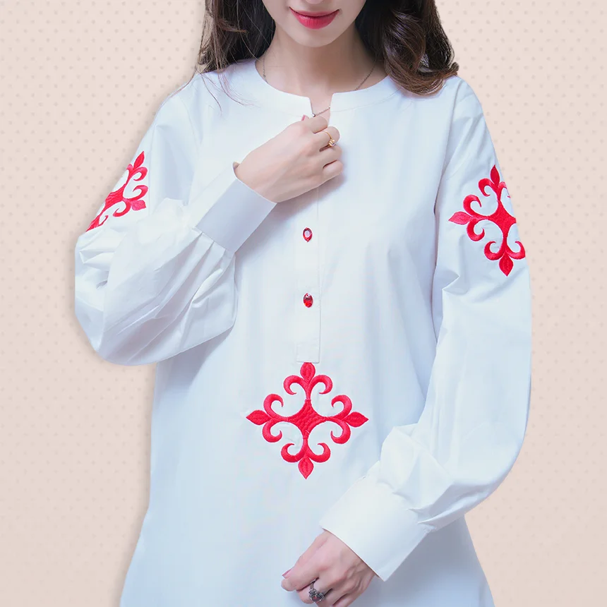 White Dress With Red motifs on front and sleeves | Lets Look Beautiful